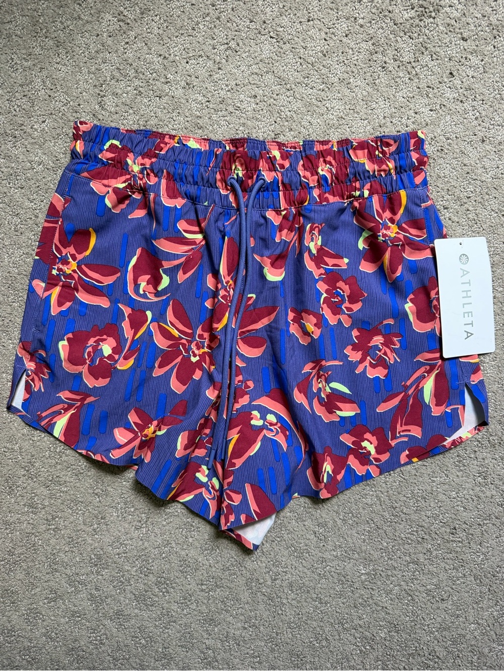 Athleta Purple Floral-Print Athletic Shorts
